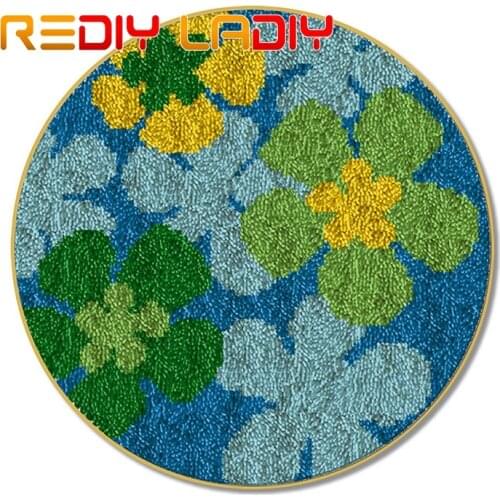 Latch Hook Rug Green Petal Crocheting Carpet Rug Acrylic Yarn Pre-Printed Canvas Cushion Mat Crochet Tapestry Latched Hook Kits