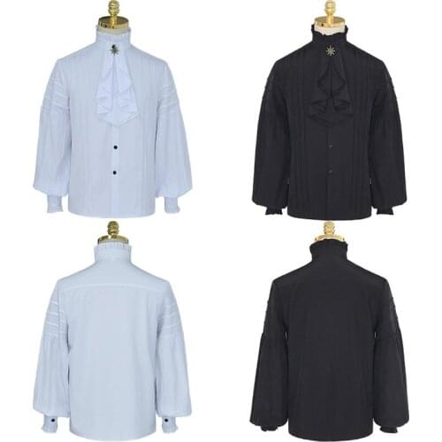 Men Renaissance Retro Shirt Medieval Steampunk Gothic Style Viking Pirate Tops Saxon Prince Vintage Blouse Stage Cosplay Costume