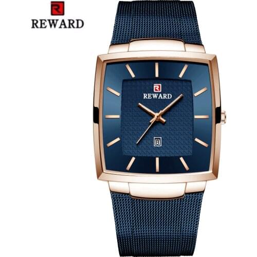 Mens Watch REWARD Top Brand Luxury Business Watches Auto Date Square Dial Waterproof Stainless Steel Male Clock reloj hombre