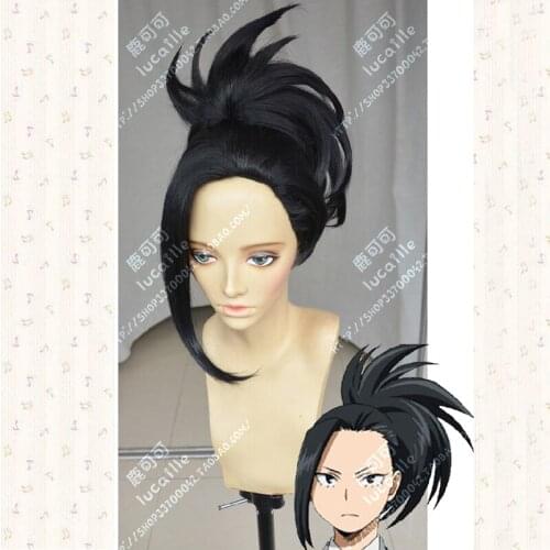 My Hero Academia Baku no Hero Momo Yaoyorozu Short Black Ponytail Heat Resistent Cosplay Costumes Wig (Need Styled) + Wig Cap