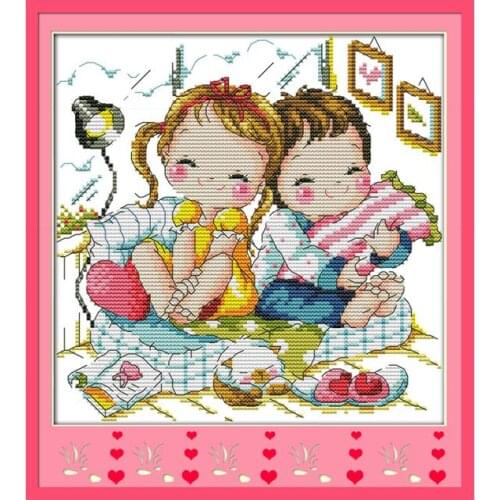 Cartoon lovers (2) cross stitch kit 14ct 11ct count print canvas stitches embroidery DIY handmade needlework plus