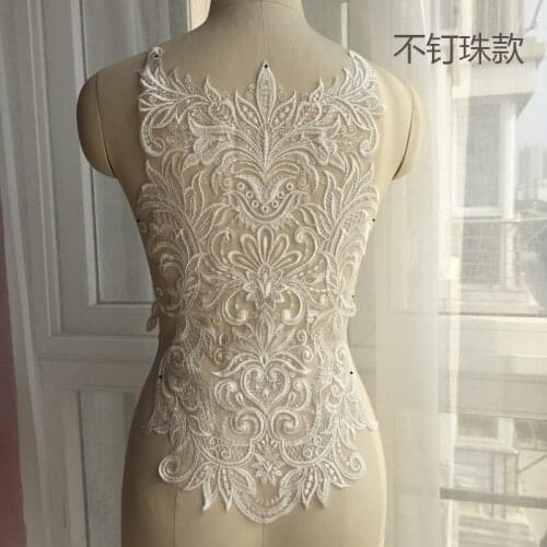 New Design Beaded Flower Luxury Embroidered Applique Lace DIY Veil Applique Medallions Piece For Bridal Dress