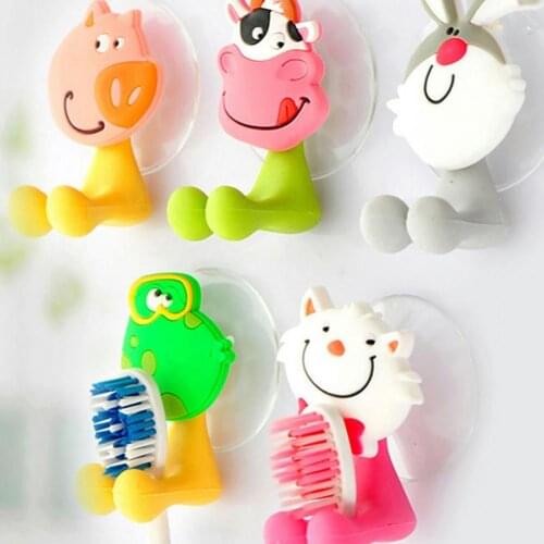 New Style Cute Cartoon Animal Bathroom Toothbrush Suction Cup Wall Holder Hanger Rack Storage Bathroom Supplies Accessories