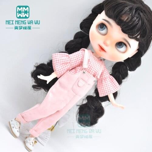 Clothes for doll fit 1/6 28-30cm blyth Azone OB23 OB24 fashion plaid shirt, ripped jeans