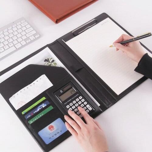 Fashion Colors PU Leather Padfolio A4 Document Organizer Business Portfolio Conference Folder With Calculator