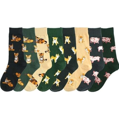 PEONFLY Fashion Cute Comfort Novelty Cotton Women Socks Pig Dog Tiger Colorful Cartoon Kawaii Funny Happy Socks For Girl Gift