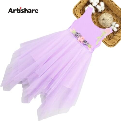 Princess Dress Girl Mesh Dresses For Girl Floral Appliques Kid Dress Summer Girl Costume 6 8 10 12 14
