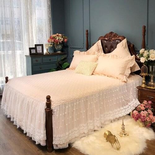 Luxury Princess Style Lace Edge Bed Skirt And Pillowcase 3pcs Set Egyptian Cotton Bed Sheet Bedsheet Twin Queen King Bed Spreads