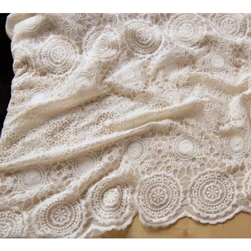 Ivory mesh embroidered lace fabric for wedding dress curtains cotton fabric for table cloth