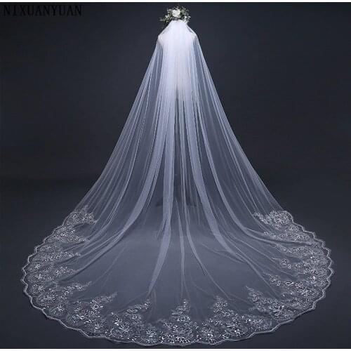 NIXUANYUAN 3 Meter Cathedral Wedding Veils Long Lace Edge Bridal Veil with Metal Comb Wedding Accessories 2021