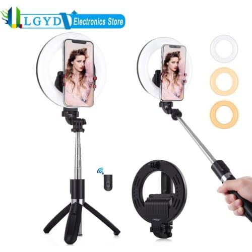 PULUZ 6.3 inch LED Ring Light with Stand Bluetooth Selfie Stick Dimmable Selfie Ring Light for YouTube Tiktok Video Fill Light