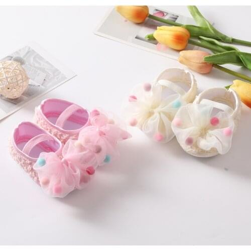 Baby Girl Net Yarn Bowknot Sweet Princess Shoes Summer Spring Toddler Soft Sole Walking Shoes Headband Set