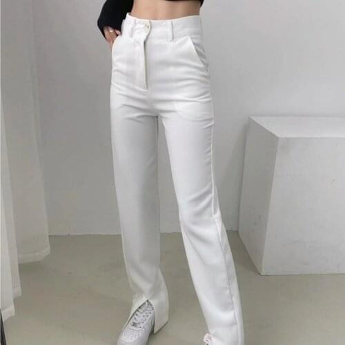 TVVOVVIN Womens Spring Fashion High Waist Slit Mopping Suit Pants Korean Style Black Loose Casual Straight Pants H00J