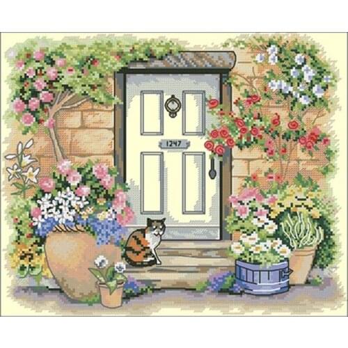 Cat in front of the garden patterns Counted Cross Stitch 11TC 14CT DIY Chinese Cross Stitch Kits Embroidery Needlework Sets