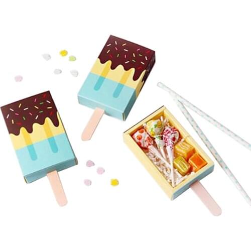 10pcs/lot of Ice Cream Shaped Drawer Paper Candy Box Foldable Small Gift Bag Childrens Birthday Party Wedding Gift Packaging