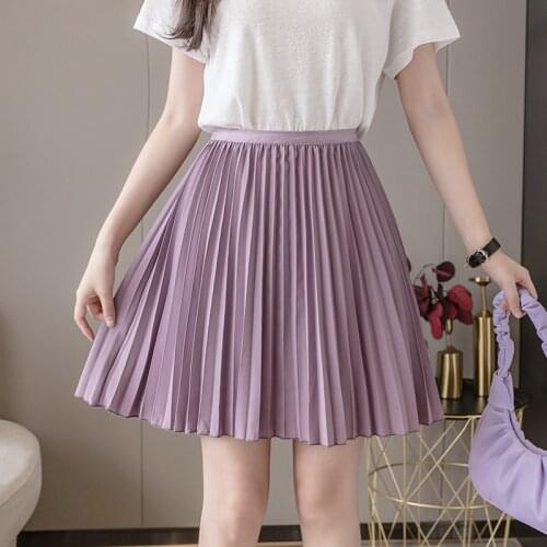 FESTY KARY Fashion 2021 Spring Autumn Women Skirts Preppy Style Sweet Cute Gilrs Skirt Elastic Waist Mini Pleated Skirts Women
