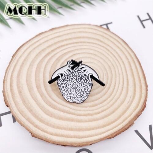 Punk Fun Body Organ Heart Personality Knitted Sweater White Enamel Brooch Alloy Badge Woman Jewelry Clothes Bags Accessories