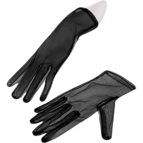 Women Solid Thin Breathable White Black Elasticity Gloves Hollow Transparent Sexy Lace Female Elegant Dress Accessories Stage