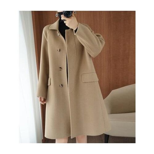 2021 new 100% wool coat women polo collar double-sided wool tweed coat womens high-end Hepburn loose