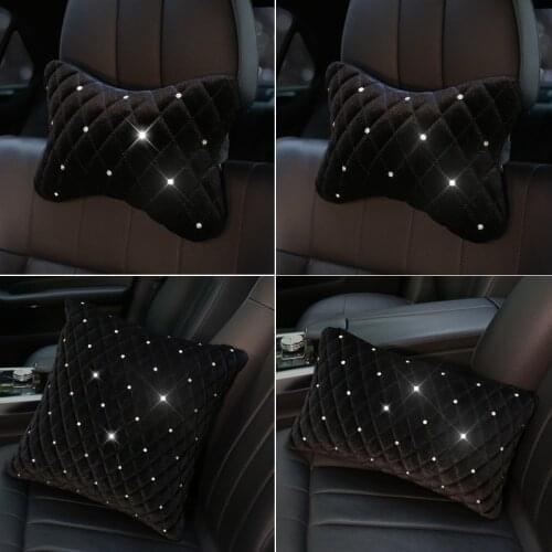 Winter Plush Car Headrest Pillow Hot drilling Car Waist Cushion Fashion Women Girls Car Neck Waist Pillow Universal Car Styling