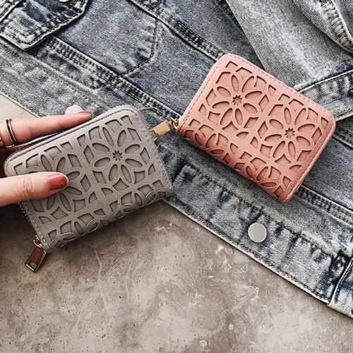 1 Pc Women Hollow Card Holder Zipper Frosted Leather Business Card Case Coin Purse Passport Cover Cards Wallet