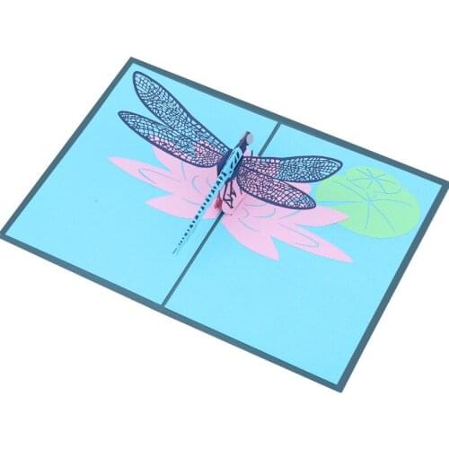 10pcs Wholesale 3D Handmade Lotus Dragonfly Paper Invitation Greeting Cards PostCard Wedding Birthday Party Business Gift