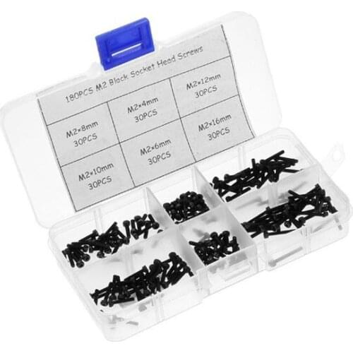 180pcs/box M2 Carbon Steel Hex Socket Head Cap Screw Carbon Steel Socket Screw Accessories Kit M2 M3x4 /6 /8/10/12/16/20mm