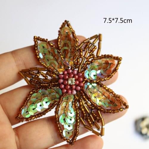 2pcs/lot Fashion flower beaded appliques patches for clothing DIY sew on rhinestone patch Embroidery parches bordados para ropa