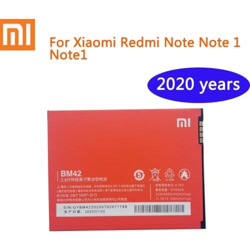 2020 years 100% Original Xiaomi Battery BM42 For Xiaomi Redmi Note Note 1 Note1 Mobile Phone Replacement Batteries 3200MHz
