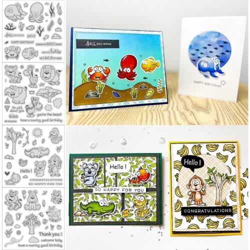 26 Letters Animals World Birthday Stamps Cutting Dies Templates for DIY Scrapbooking Album Transparent Silicone Decorative