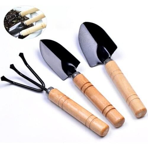 3pcs/Set Mini Gardening Tools Wood Handle Stainless Steel Potted Plants Shovel Rake Spade For Flowers Potted Plant