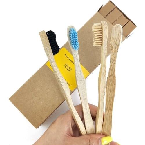 4pcs/Pack mixed color Bamboo Soft bristle toothbrush Eco Friendly products adults oral care Minimalist design 100% biodegradable