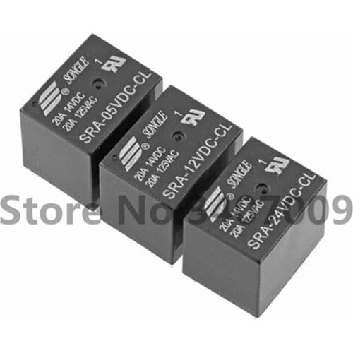 5Pcs 5V 12V 24V 20A DC Power Relay SRA-05VDC-CL SRA-12VDC-CL SRA-24VDC-CL 5Pin PCB Type In stock Black Automobile relay
