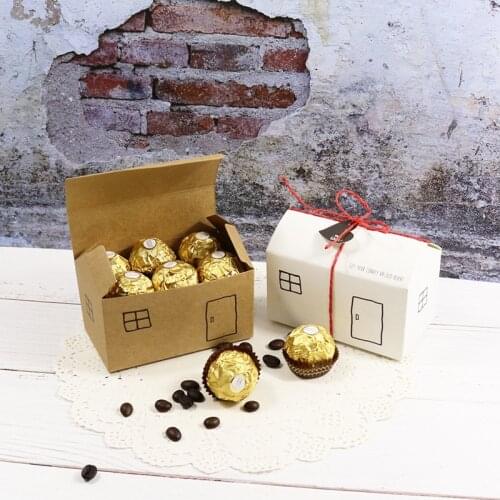 5pcs Cute Small House Shape Baby Shower Candy Boxes Baking Pastry Packaging White Wedding Party Favor Candy Gift Box