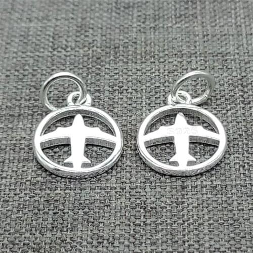 5 Pieces 925 Sterling Silver Airplane Circle Charms Celetial Travel for Bracelet