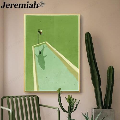 Abstract Green Shark Canvas Poster Character Shadow Painting Wall Art Modern Minimalist Living Room Home Decoration