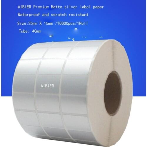 AIBIER waterproof paper 25x15mm*10000pcs/1Roll Thermal transfer blank PET barcode Labels PET adhesive printed label sticker