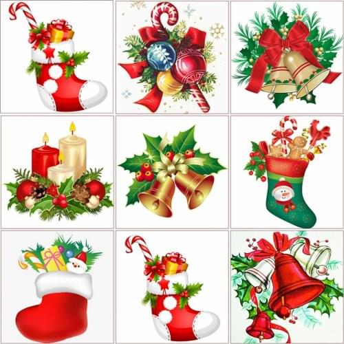 5D DIY Diamond Painting Socks Bells Cartoon Mosaic Full Drill Diamond Embroidery Christmas Gift for Kids Handicraft