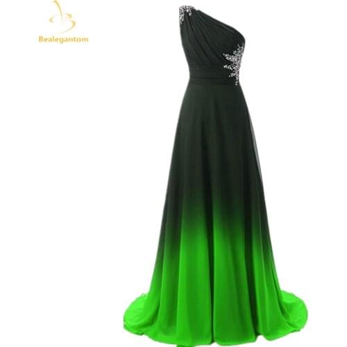 Bealegantom Gradient Green Chiffon Evening Dresses 2021 With Sequin Beaded Long Ombre Formal Prom Party Gown For Women QA1585