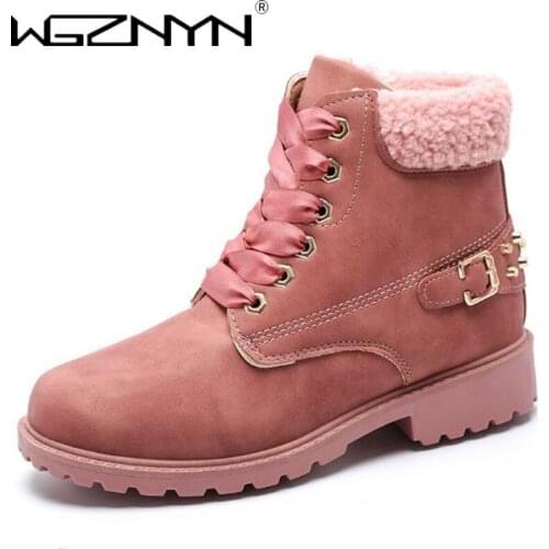 Women Boots for Martins Boots Female Autumn Winter Rubber Ankle Boots Warm Fur Crystal Shoes Military Booties Pink Botas Mujer