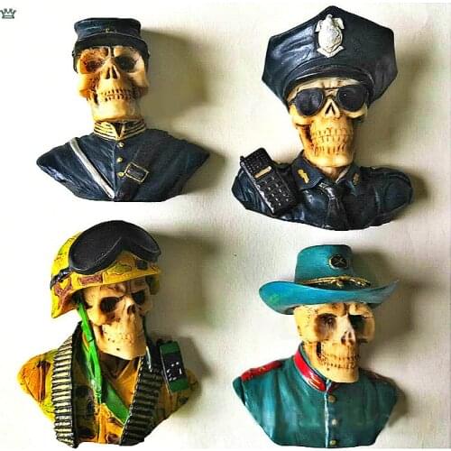 World War II Skull American Soviet Soldiers Retro Personalized 3D Creative Stereo Resin Refrigerator Magnet for Collection