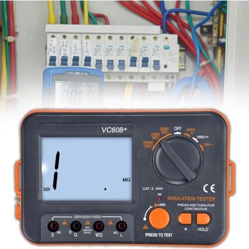 VC60B+ Digital Insulation Resistance Tester DCV ACV Meter Megohmmeter Megohm with Test Lead & Backlit Display Data Hold