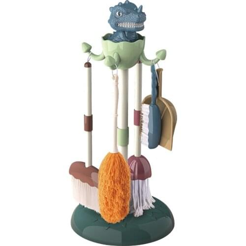 Kids Dinosaur Housework Tool Toys Plastic Cartoon Pretend Play Cleaning Broom Mop Brush Set Educational Toys For Children Gift