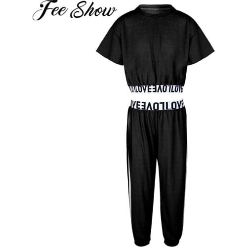Kids Girls Summer Sport Suit Tracksuits Casual Short Sleeves Cropped T-shirts and Pants Set Exercise Running Workout Casual Wear