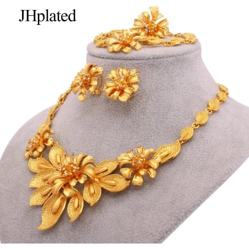 Dubai Jewellery set 18K gold plated jewelry sets Pendant wedding bridal gifts for Wife women necklace bracelet earrings ring set