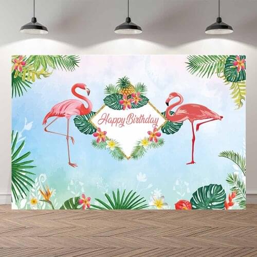 SeekPro Happy Birthday Party BannerBaby Shower Flamingo Summer Vacation Studio Photo Bacdrop Photography Backgrounds Wall Paper