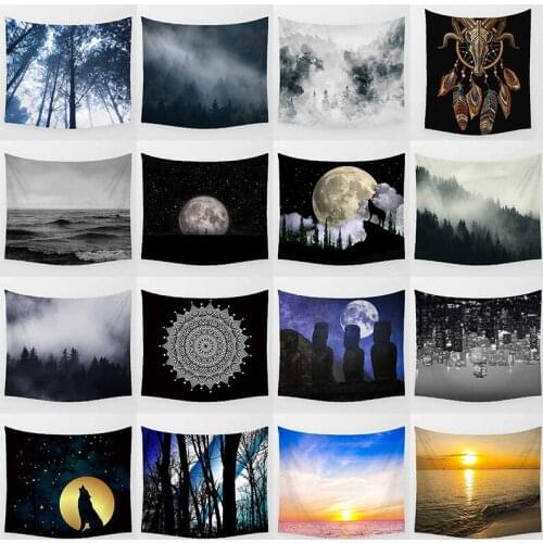 Boho style sea sunset wolf snarl at the moonnight background wall decor wall art tapestry rectangle wall hanging tapestry