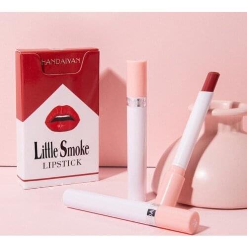 HANDAIYAN Creative Cigarette Lipstick Set 4 Colors Matte Long Lasting Waterproof Matt Lip Stick Tube Nude Red Lips Makeup