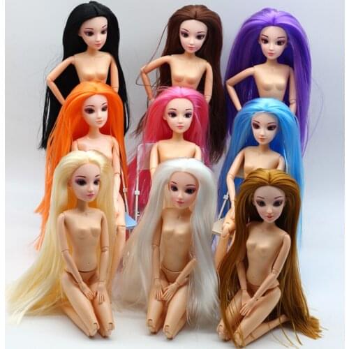 1 Set 1/6 Dolls Body 3D Eyes 12 Movable Joints With Head Long Curly Hair Toy Nude Doll Accessories toys