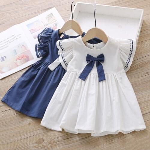 Summer Toddler Girl Clothes Fashion Student Style Cosplay Girls Dress Cute Bow Princess Baby Dress Comfortable Cotton Kids Dress